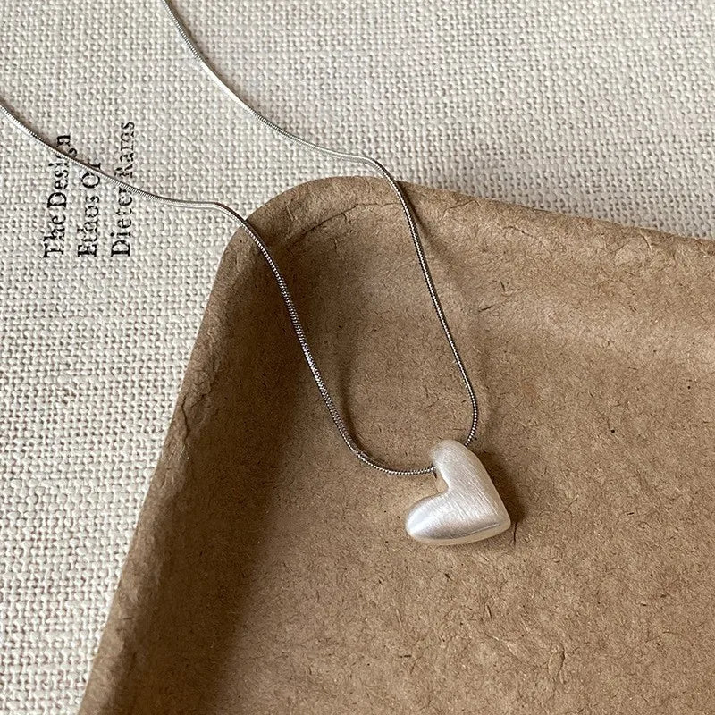 Vnox Minimalism Heart Pendant Snake Chain Necklace for Women Girls, Matte Silver Colo lifestyle view
