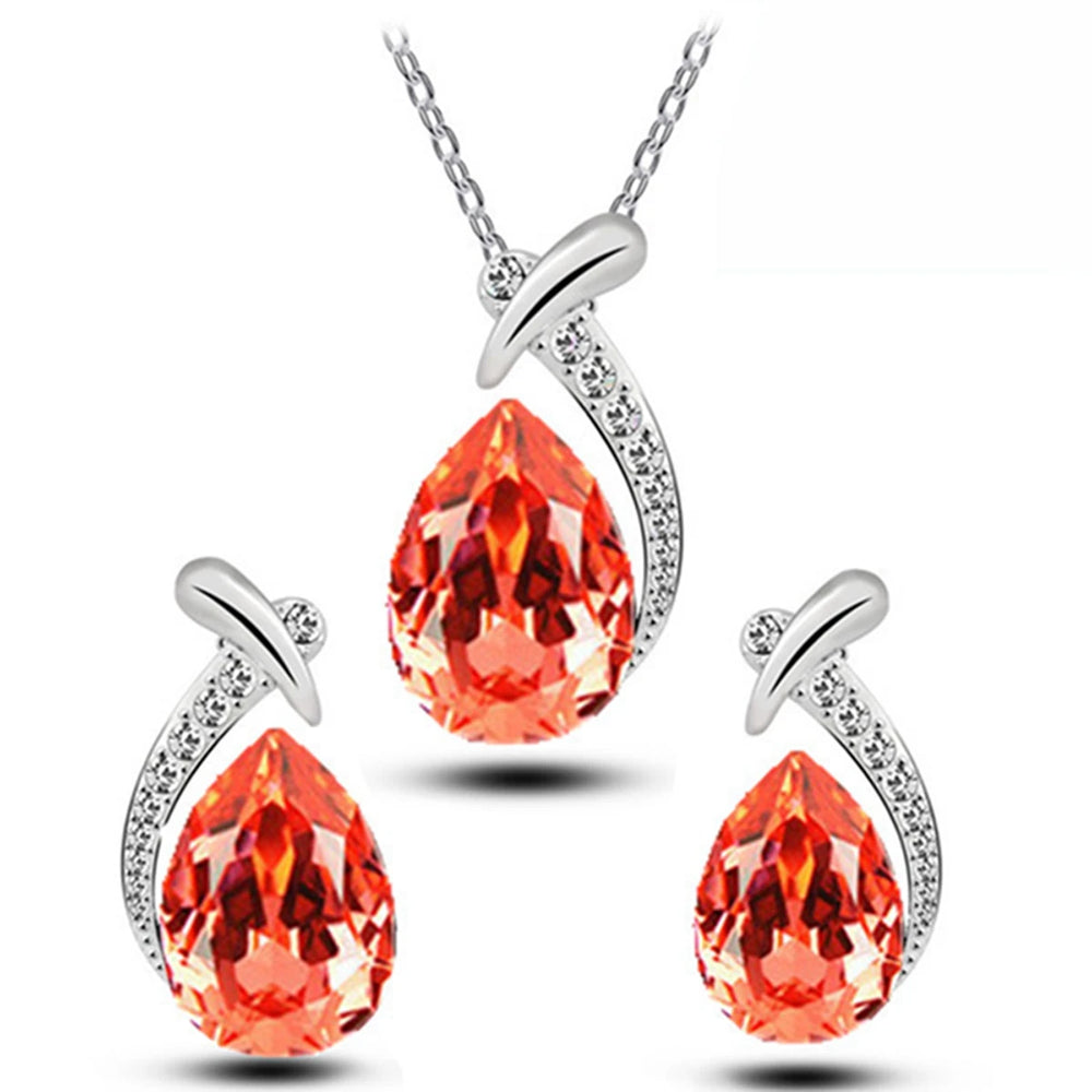 Fashion Silver Color Necklace Earrings Cubic Zirconia Jewelry Sets Elegant Crystal Zir close-up view