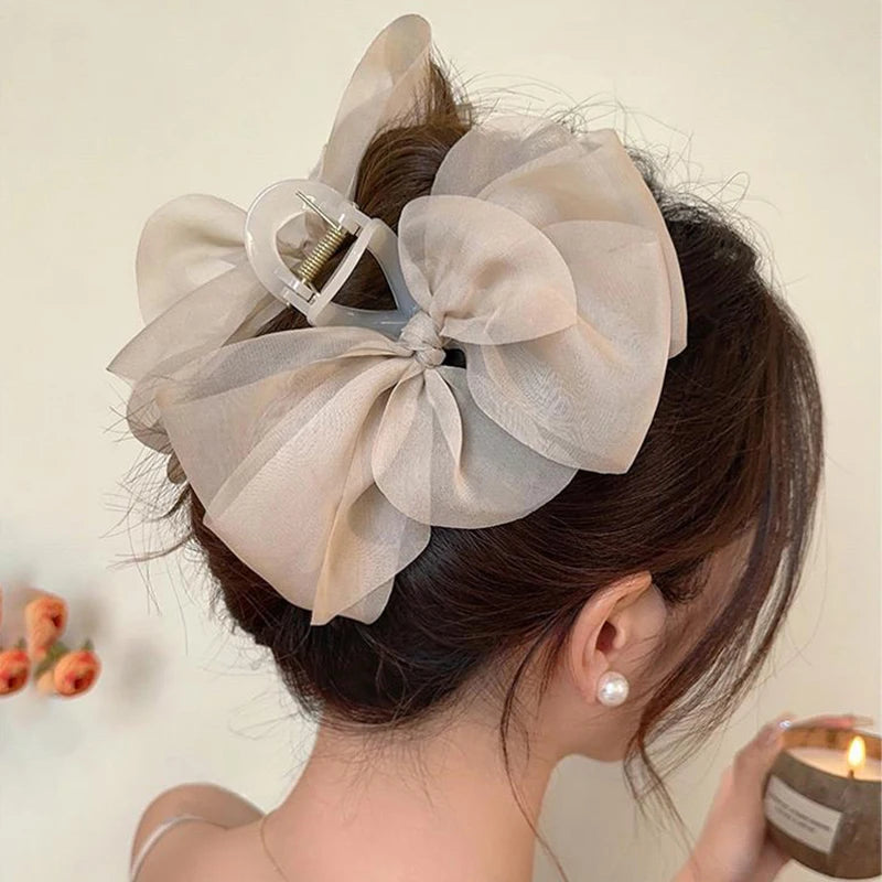 Mesh Bow Grip Clip Female Ponytail Braid Hair Clip Elegant Girl Hair Clip Hair Accessori detail view