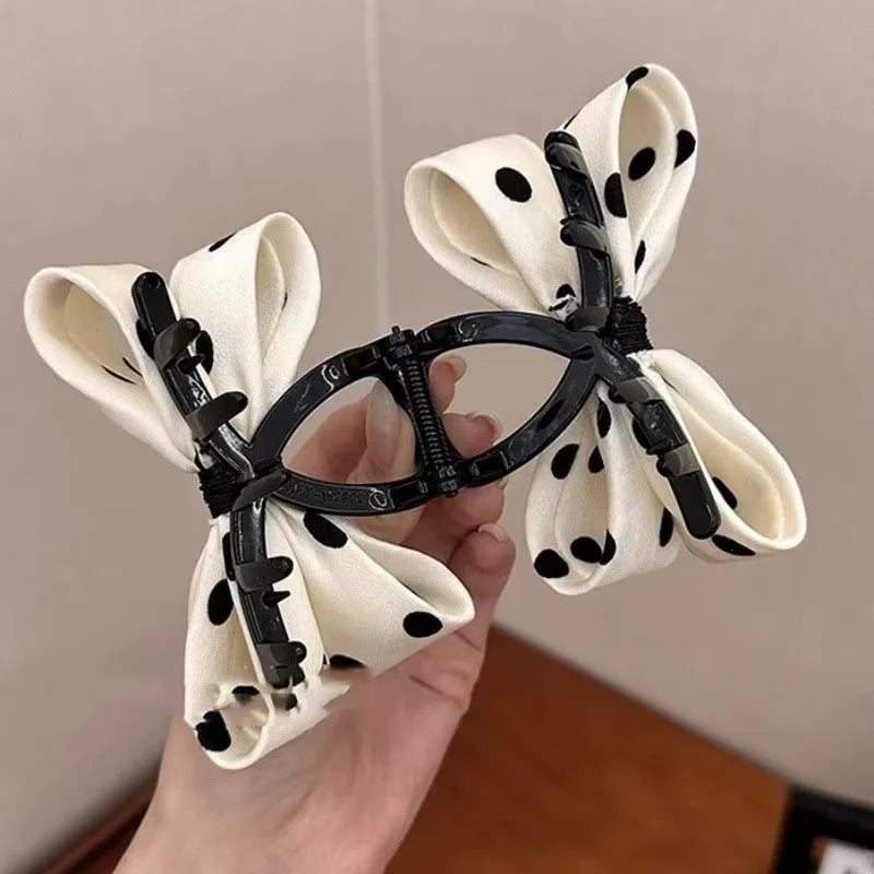 1/2pcs Dot Bow Hair Clip Polk for Women Elegant Temperament Shark Clip Fashion Girl Ponytail Clip