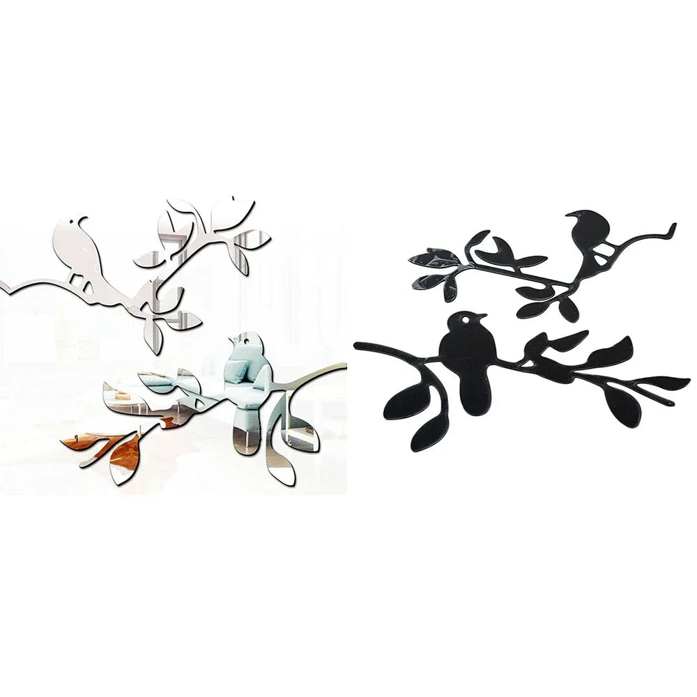 3D Mirror Birds Branch Wall Stickers | Removable Decorative Wall Art for Home lifestyle view