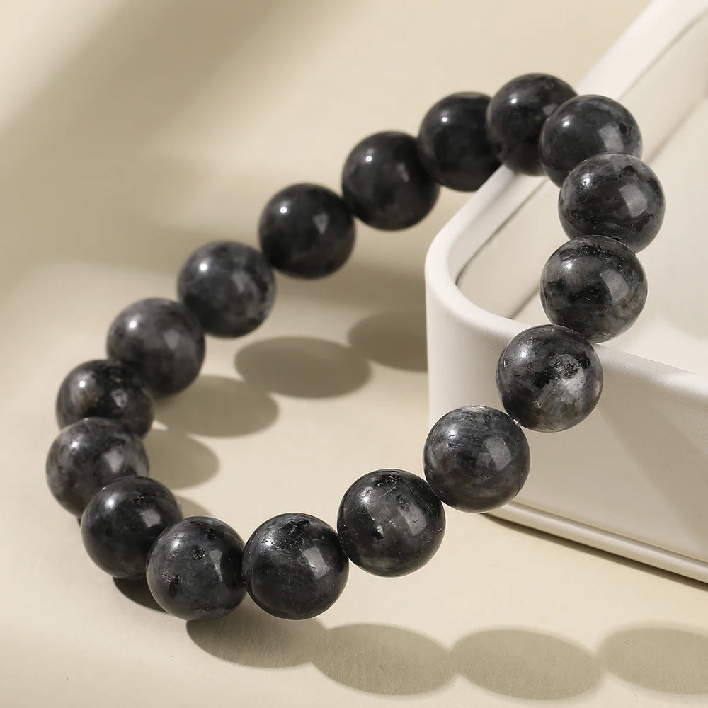 JD Natural Black Spectrolite Flash Smooth Beaded Bracelet Women Men 6 8 10mm Labradori close-up view