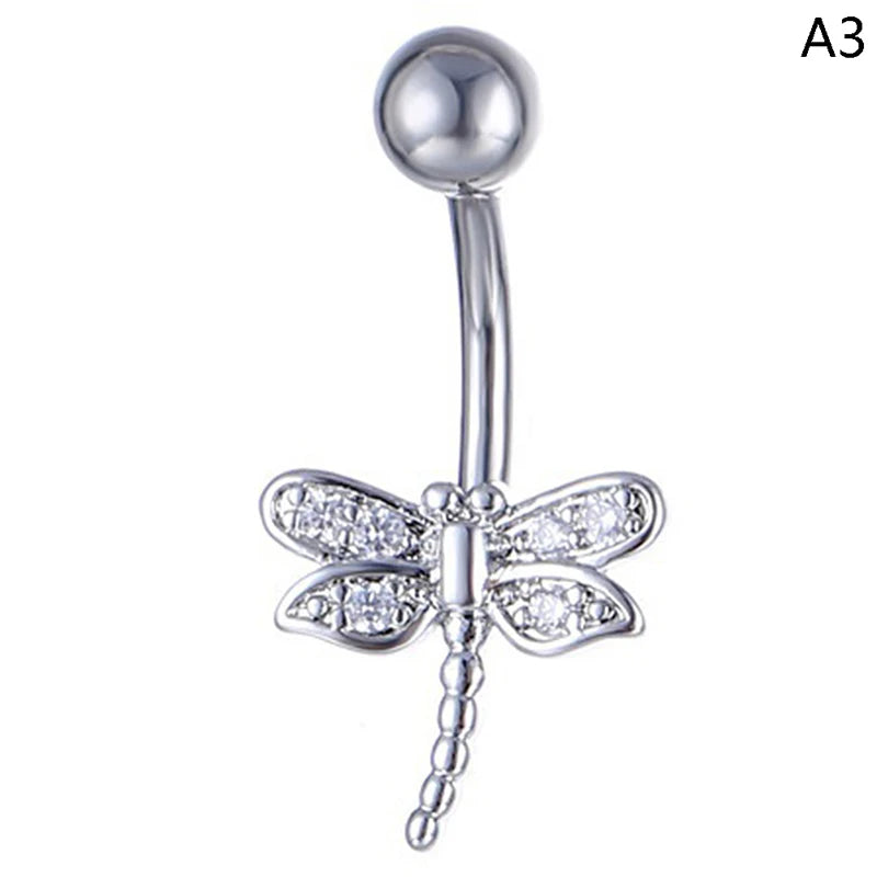 Crystal Belly Button Ring Animal Shape Belly Piercing Stainless Steel Navel Curved Barbe detail view