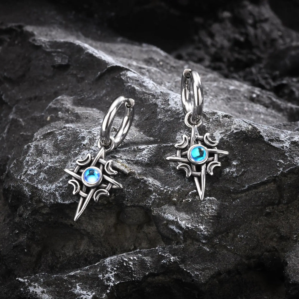 Vnox Vintage Star Moon Stone Earrings for Men Women, Hypoallergenic Stainless Steel additional angle