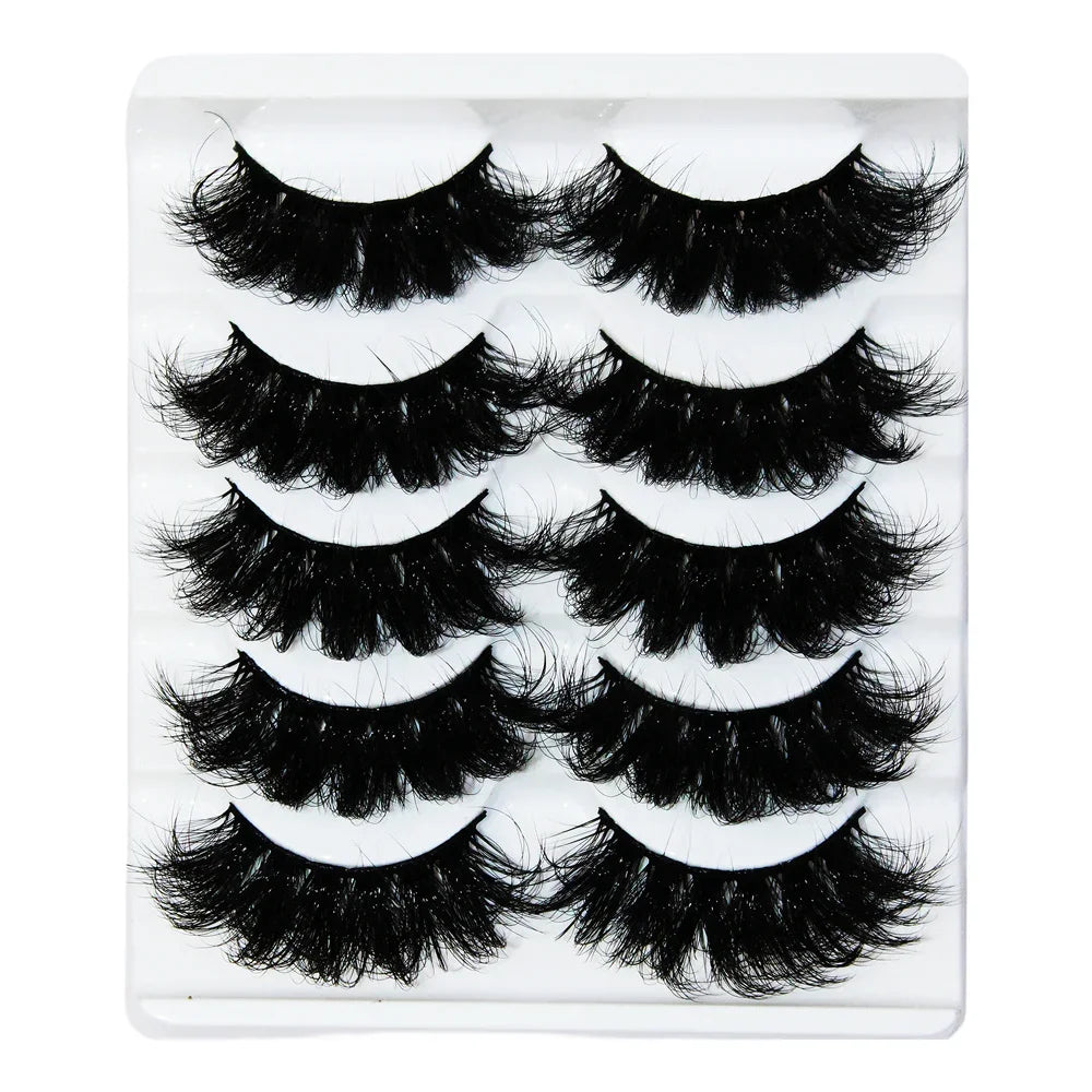 Thick Dramatic Faux Mink Eyelashes | 5 Pairs of Fluffy 3D Lashes for Dramatic Volum additional angle