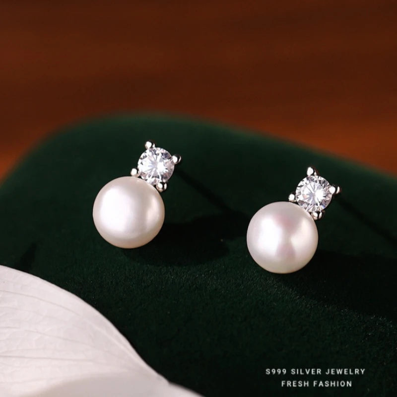 925 Sterling Silver Earrings Pearl Classic for Women Wedding Engagement Fine Jewelry Luxury Zircon G