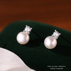 925 Sterling Silver Earrings Pearl Classic for Women Wedding Engagement Fine Jewelry Luxury Zircon G