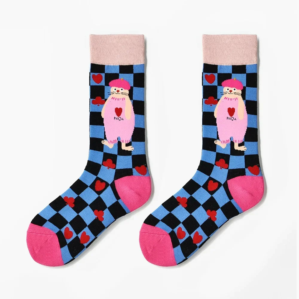 1 Pair Canvas Lattice Plant Art Funny Socks Women Novelty Abstract Cute Socks Women J lifestyle view