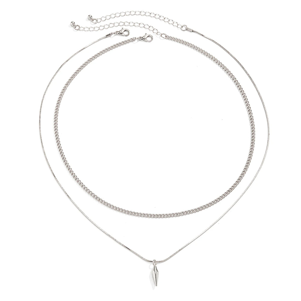 KunJoe 2pcs/set Stainless Steel Metal Rivet Pendant Thin Snake Chain Necklace for Men close-up view