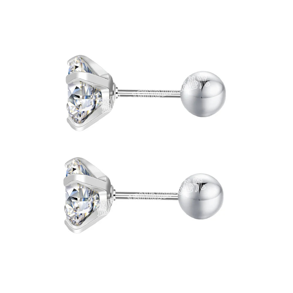 Stainless Steel Titanium Tragus Stud Earrings | 4 Prong Zircon Crystal Cartilage Jewelry detail view