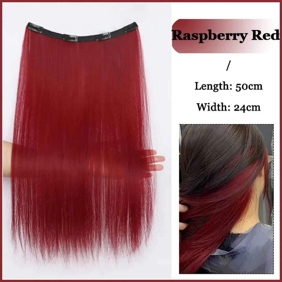 Synthetic Long Straight Clip In Hair Extension | 4 Clips Hidden Hair Piece Wig close-up view