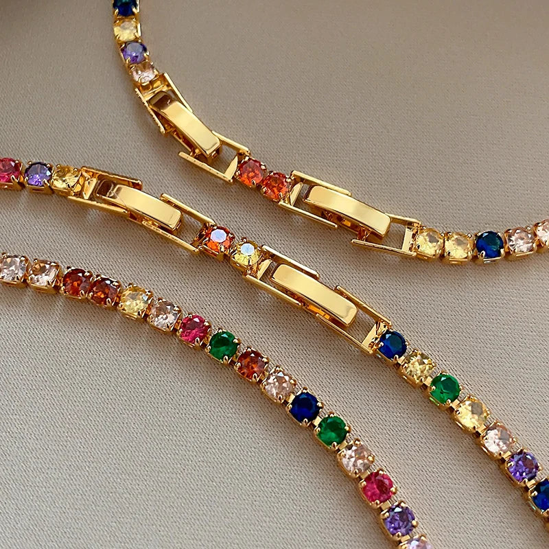 Dopamine Colored Zircon Collarbone Chain | Gold Colour Women's Trend Necklace close-up view