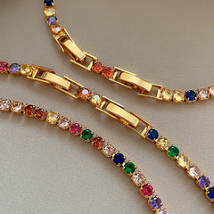 Dopamine Colored Zircon Collarbone Chain | Gold Colour Women's Trend Necklace close-up view