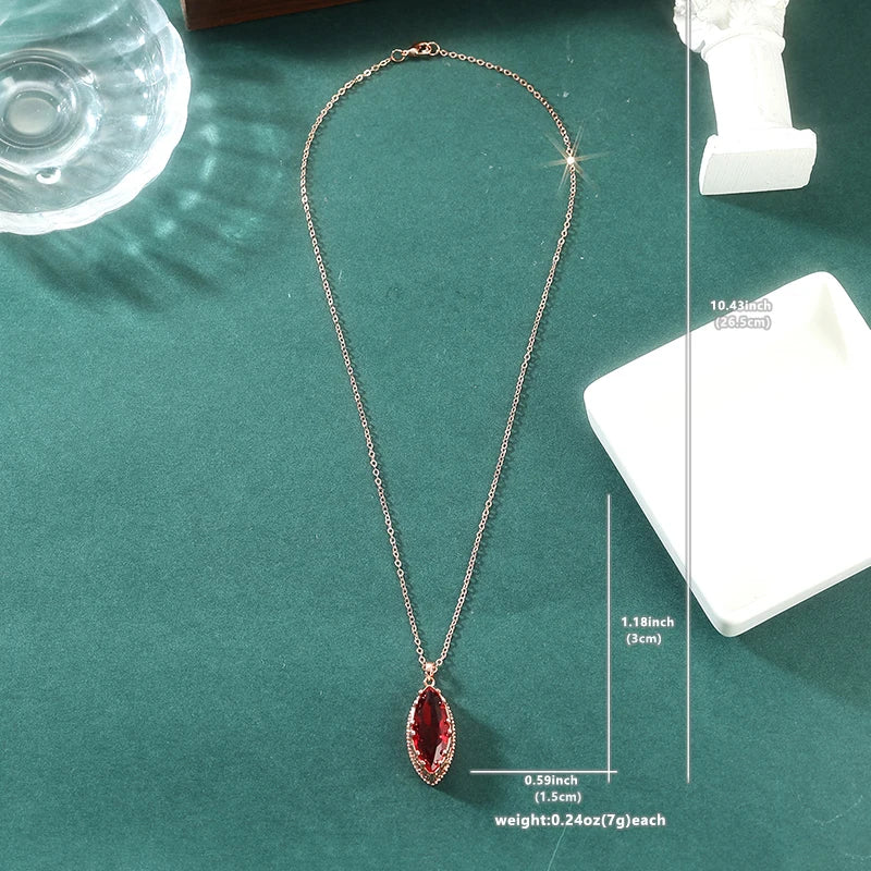 Elegant Luxury Leaf Shape Red Synthetic Zirconia Dangle Necklace for Women Fashion Ch lifestyle view