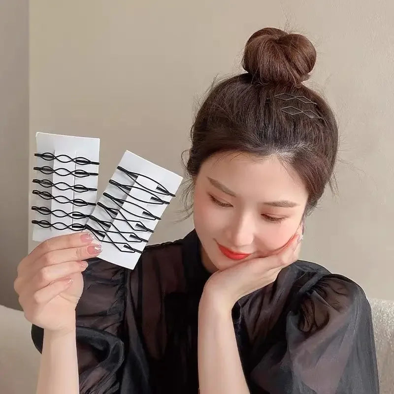 3/12Pcs Black Hair Clips Bobby Pins Wavy Fashion Hairpins Metal Barrettes Invisible BB close-up view