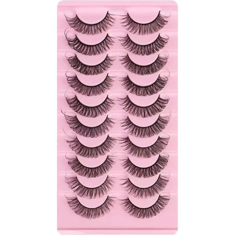 10 Pairs D Curl False Eyelashes Russian Volume Strip Lashes Fluffy Thick Wispy Fake Eyelashes for Party Stage Makeup