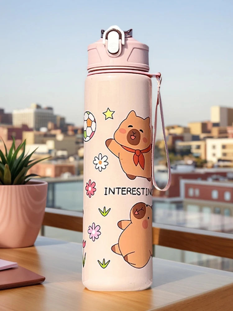 700ml Capybara Cute Water Cup with Straw & Handle Sports Water Bottle Large Capacity lifestyle view