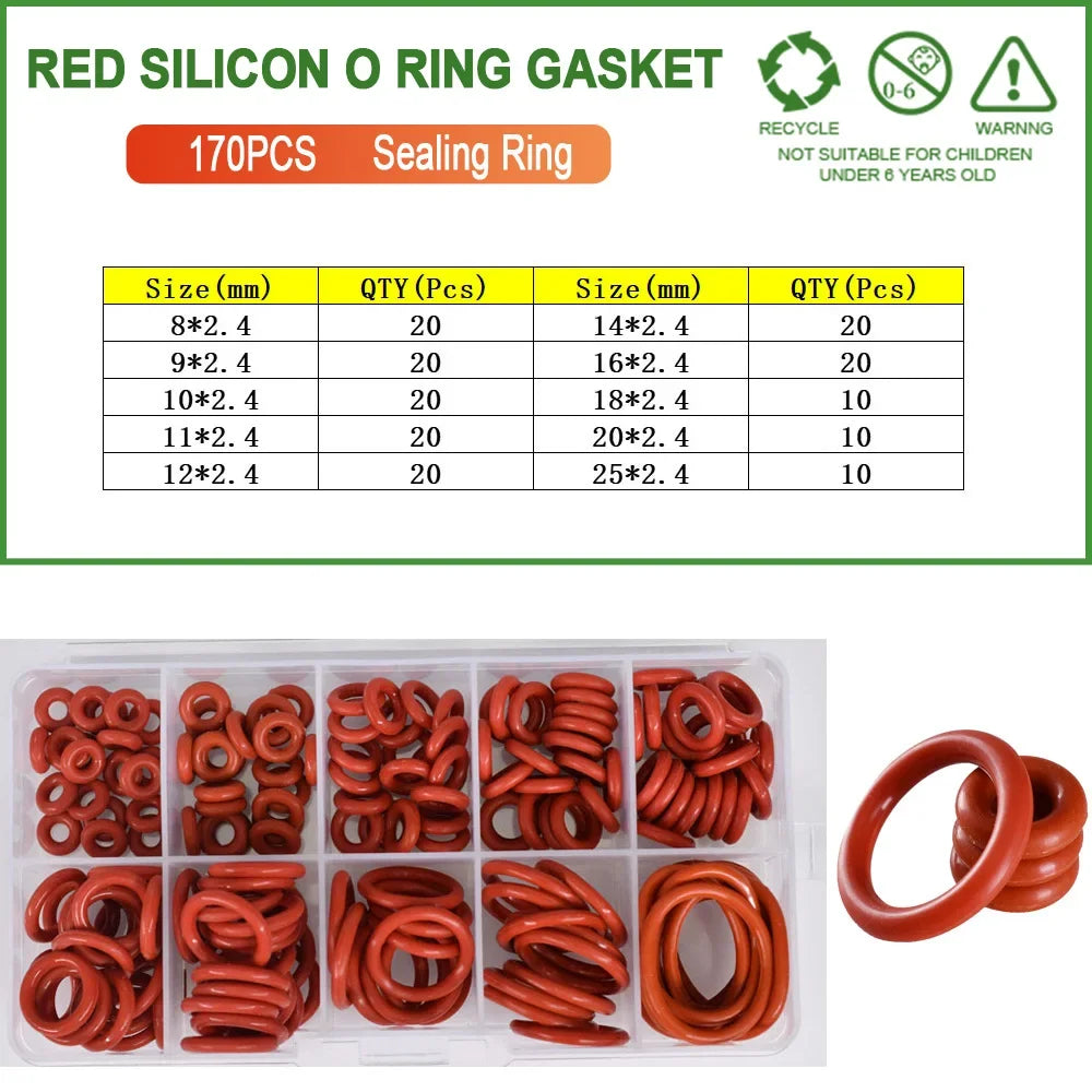 Food Grade Silicone O-Ring Sealing Gasket Set | Red VMQ Rubber Washers for Cookers alternate view