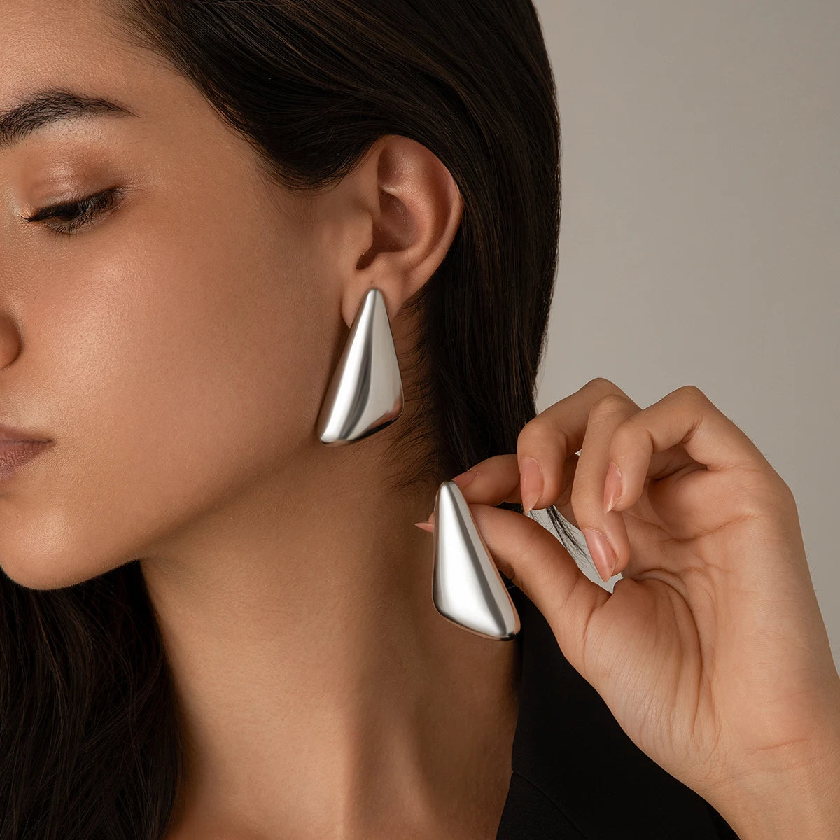 Ingemark Vintage Smooth Metal Triangle Stud Earrings Women Trend Goth Geometric Pierc alternate view