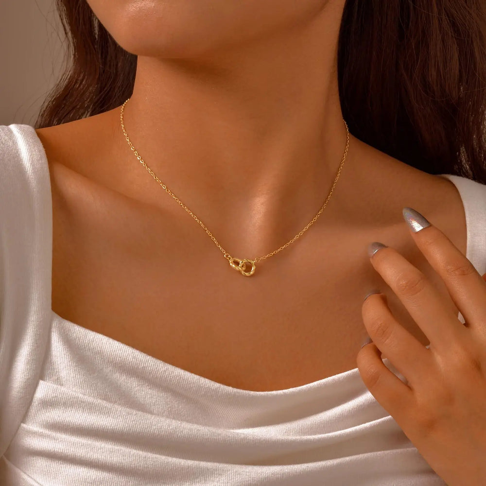 Twist Double Rings Choker Necklace for Women Teen Girl, Simple Stainless Steel Pendan alternate view