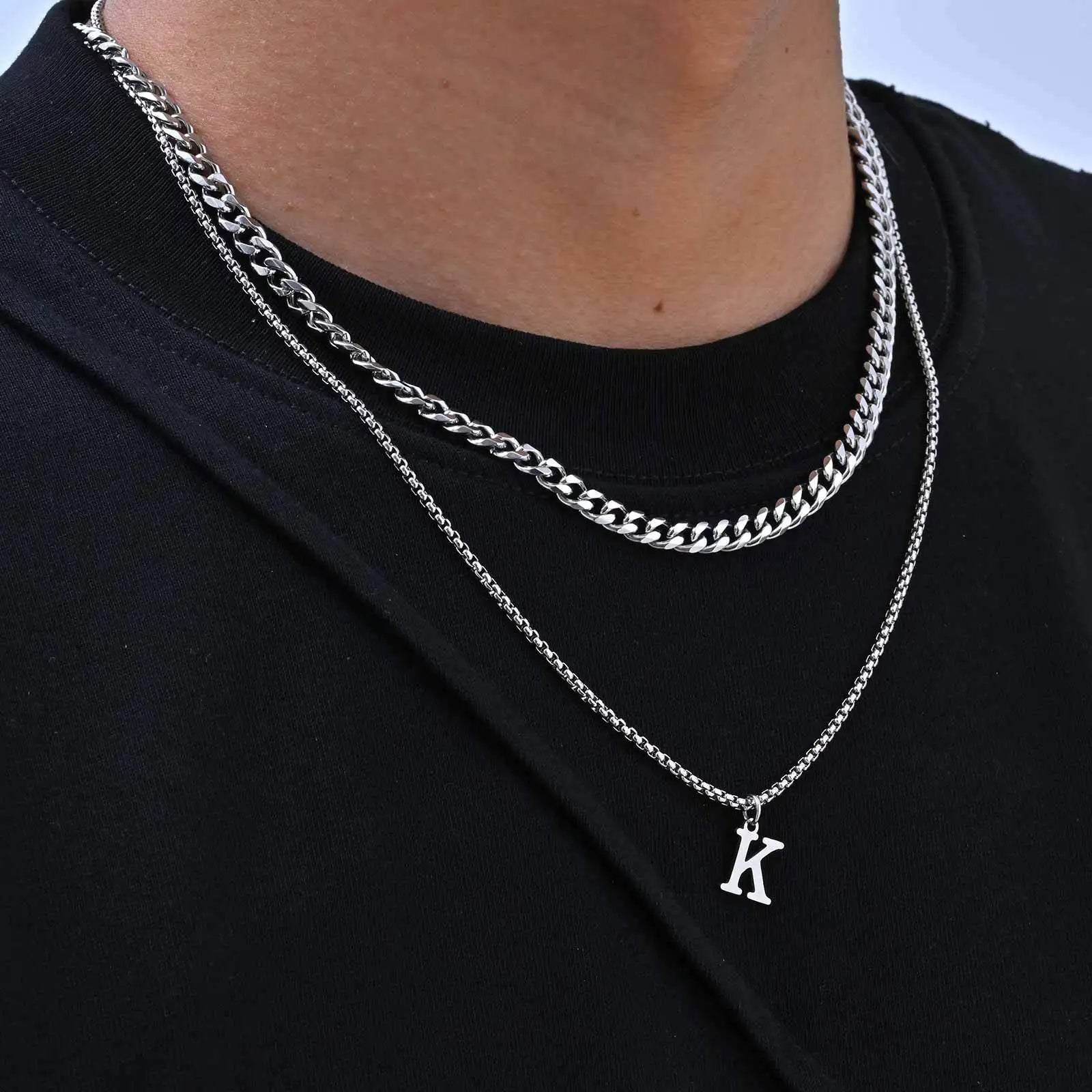 Simple Stainless Steel Initials Letters Necklace for Men Women,Hip Hop Gold Silver additional angle