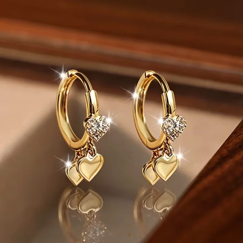 Luxury Golden Heart Earrings Small Exquisite Elegant Clip-On Earrings For Women Tra additional angle
