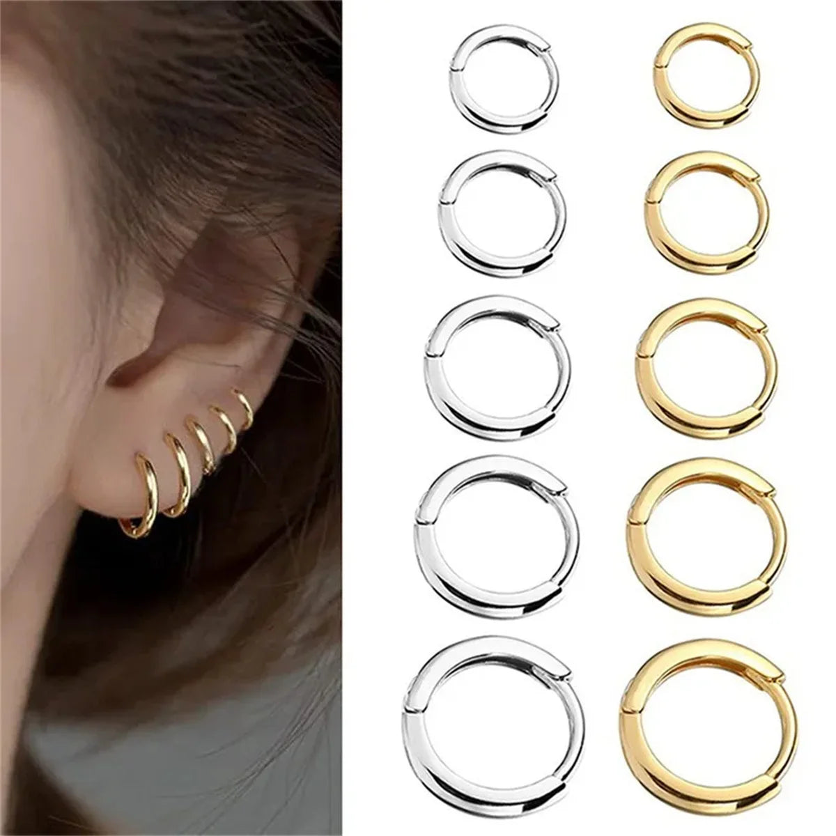 2/8Pcs Fashion Simplicity 316L Stainless Steel Small Hoop Earrings, Cartilage Tragus Conch Forward H