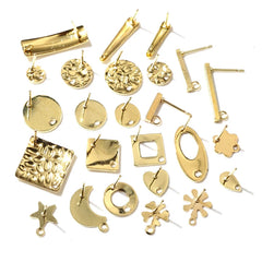 20pcs 316 Stainless Steel Gold Color Geometric Earring Stud Earring Posts Connector for DIY