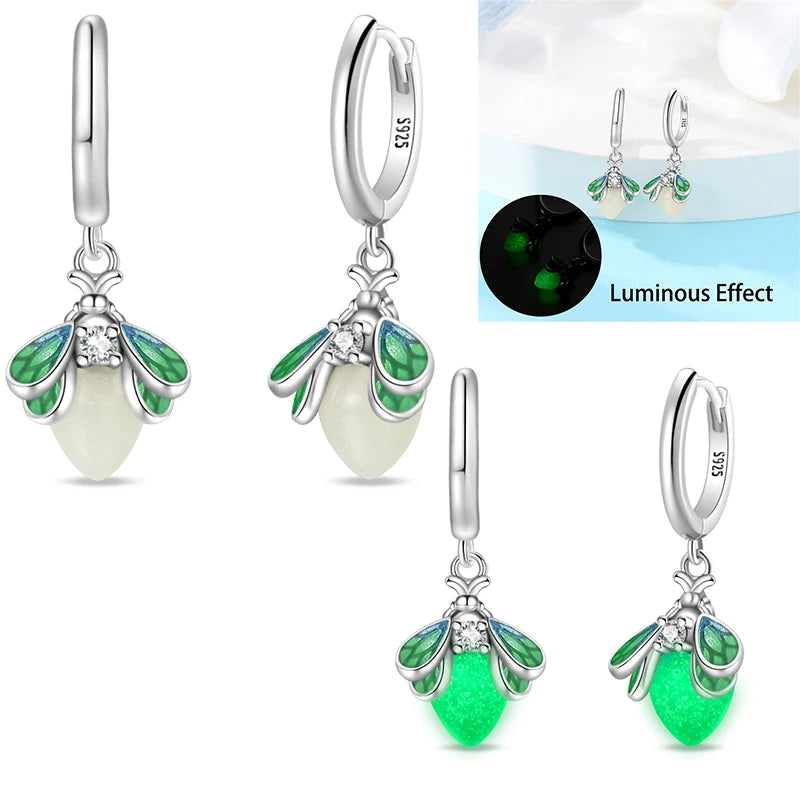 Luminous Shell Women Earrings Original 925 Sterling Silver Pave CZ Star Moon Hoop Earrings Engagement Wedding Jewelry