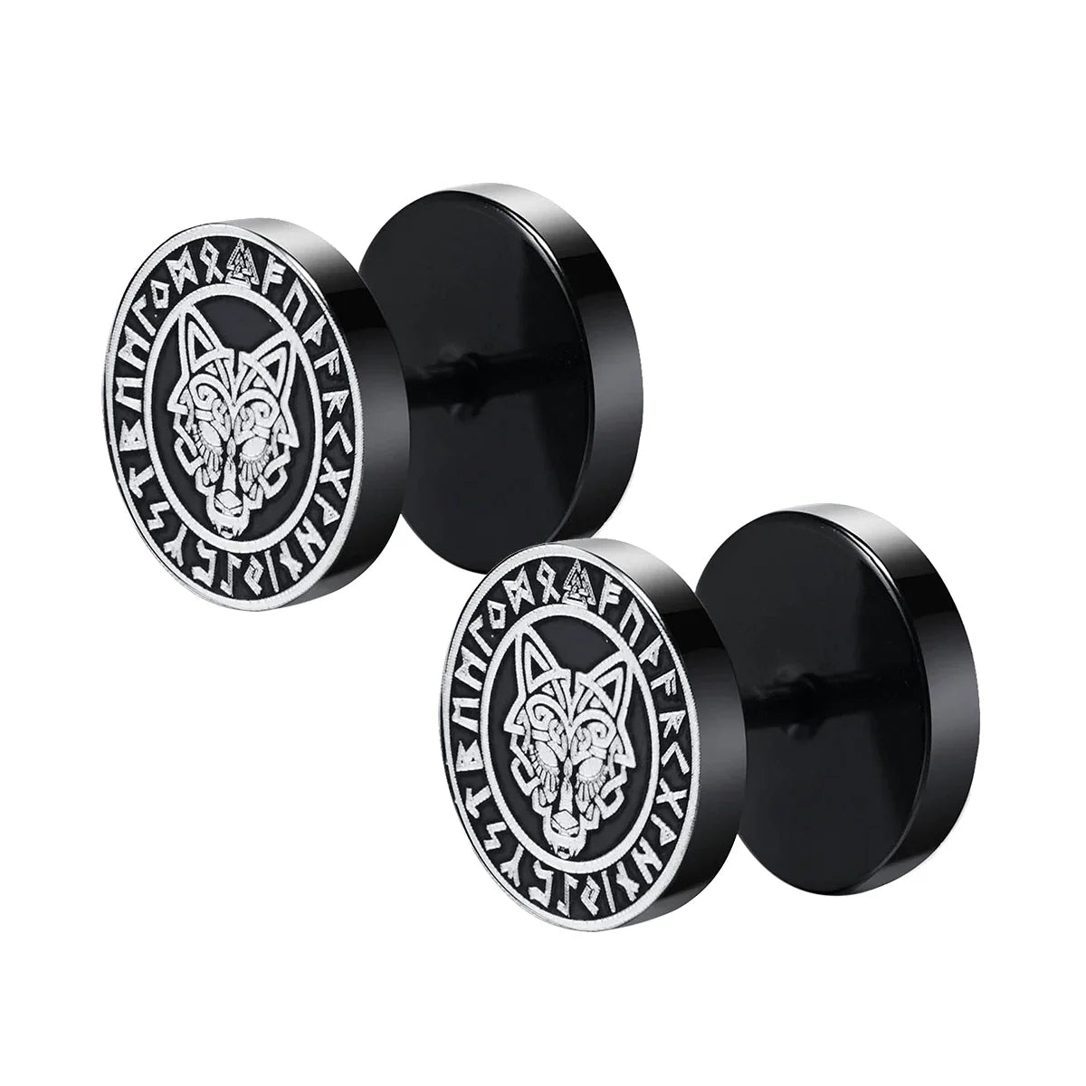Gothic Norse Viking Runes Stud Earrings for Men Boys,Rock Punk Stainless Steel Valknu lifestyle view