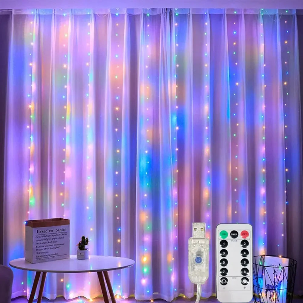 USB LED Curtain 8Modes Remote Control Lights Holiday Wedding Garland for Bedroom Livi alternate view
