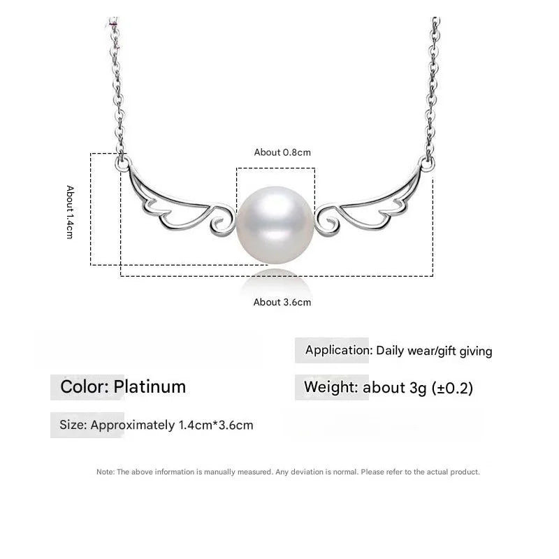925 Sterling Silver Light Luxury Premium Wings Pearl Necklace Anniversary Birthday additional angle