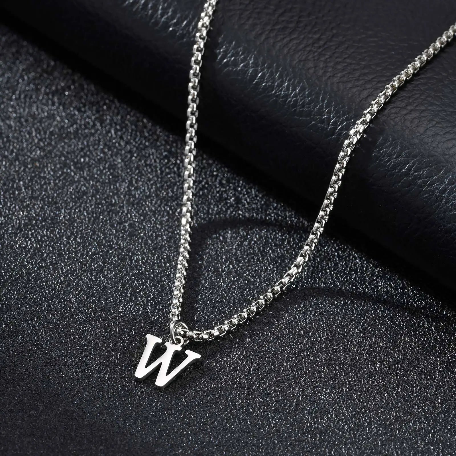 Minimal A-Z Initial Necklace for Men | Stainless Steel Letter Pendant detail view