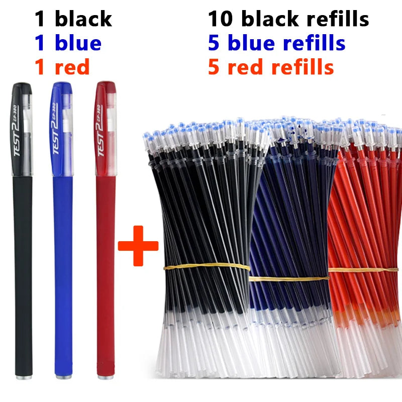Pens Set Black Blue Red Refill Gel Pen Bullet Tip 0.5mm School additional angle