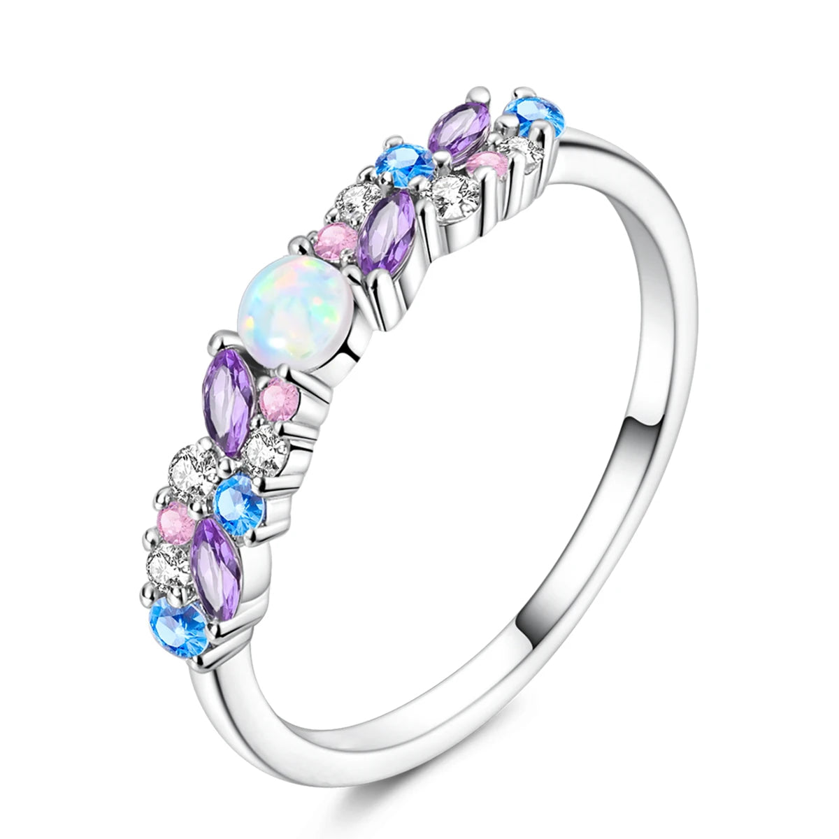 925 Sterling Silver Heart Ring with Cubic Zircon | Geometric Wedding Band for Women additional angle
