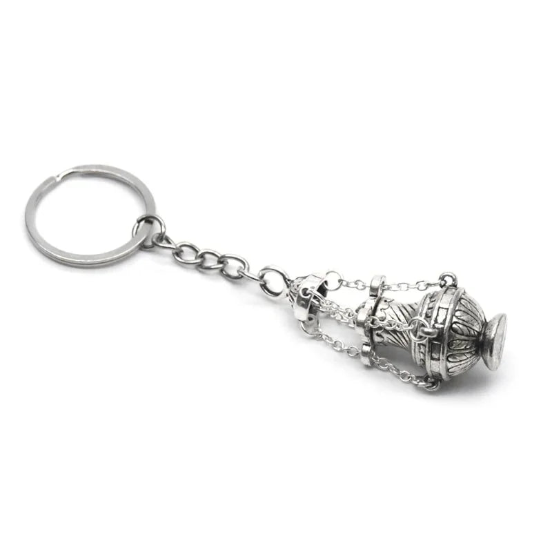 Christian Incense Burner Keychain | Religious Key Ring for Car Bag Pendant close-up view