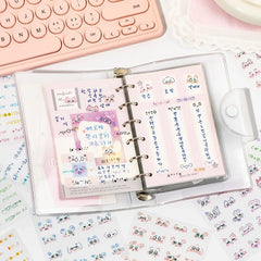 Cute Kitten Sticker Set | Kawaii Japanese Expression Scrapbook Decals close-up view