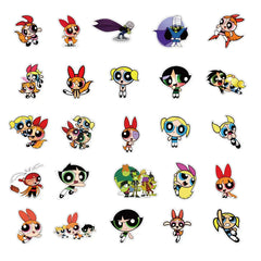 50 PCS Powerpuff Girls Graffiti Waterproof Sticker Set | Luggage, Laptop, Helmet Decor close-up view