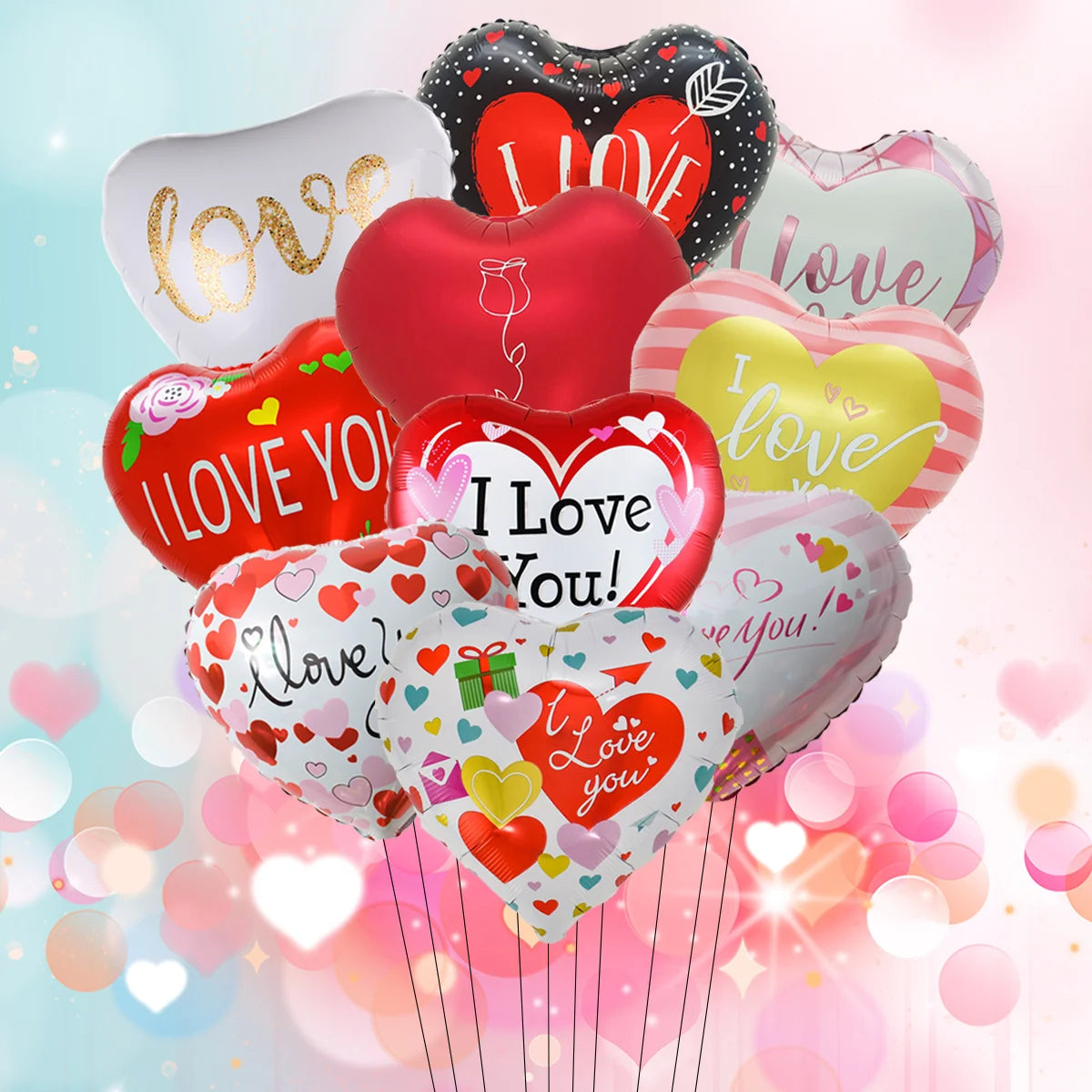 Love Heart Bear Balloon with Stand | Valentine's Day Decor alternate view