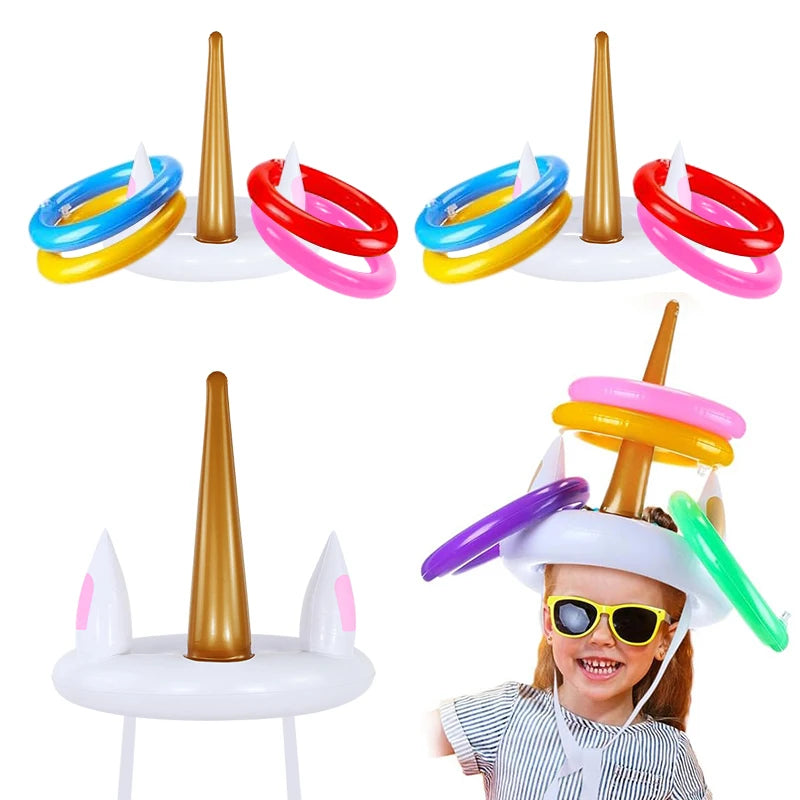 Unicorn Inflatable Ring Toss Game | Kids Birthday Party Beach Pool Toy alternate view