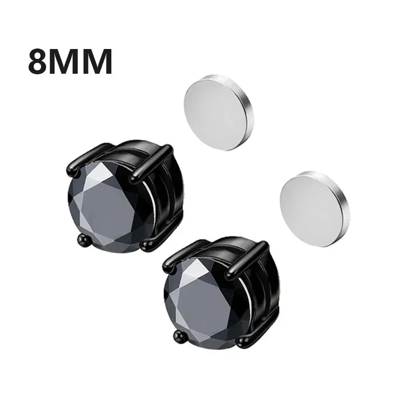 1Pairs Crystal Strong Magnetic Ear Stud Clip Earrings for Men Women, Punk Round Zircon M detail view