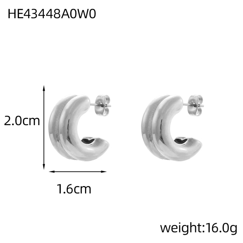 CARLIDANA Connected Double Ring CC Shape Gold Earrings | Stainless Steel PVD Gold Pla alternate view