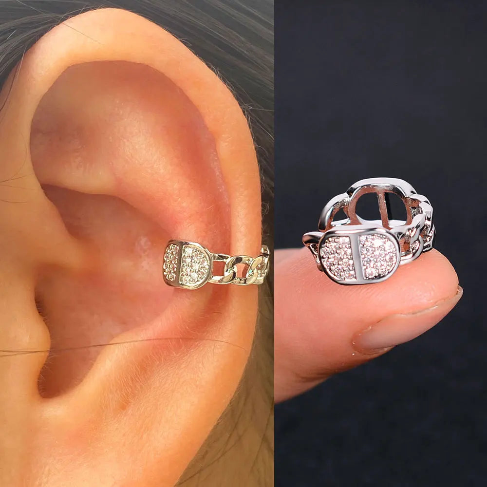 Geometric Rainbow CZ Cuff Clip On Earrings for Women