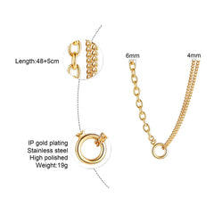 Oval Cable Link With Double Cuban Chain Necklace | Stainless Steel Fashion Open Circle P detail view