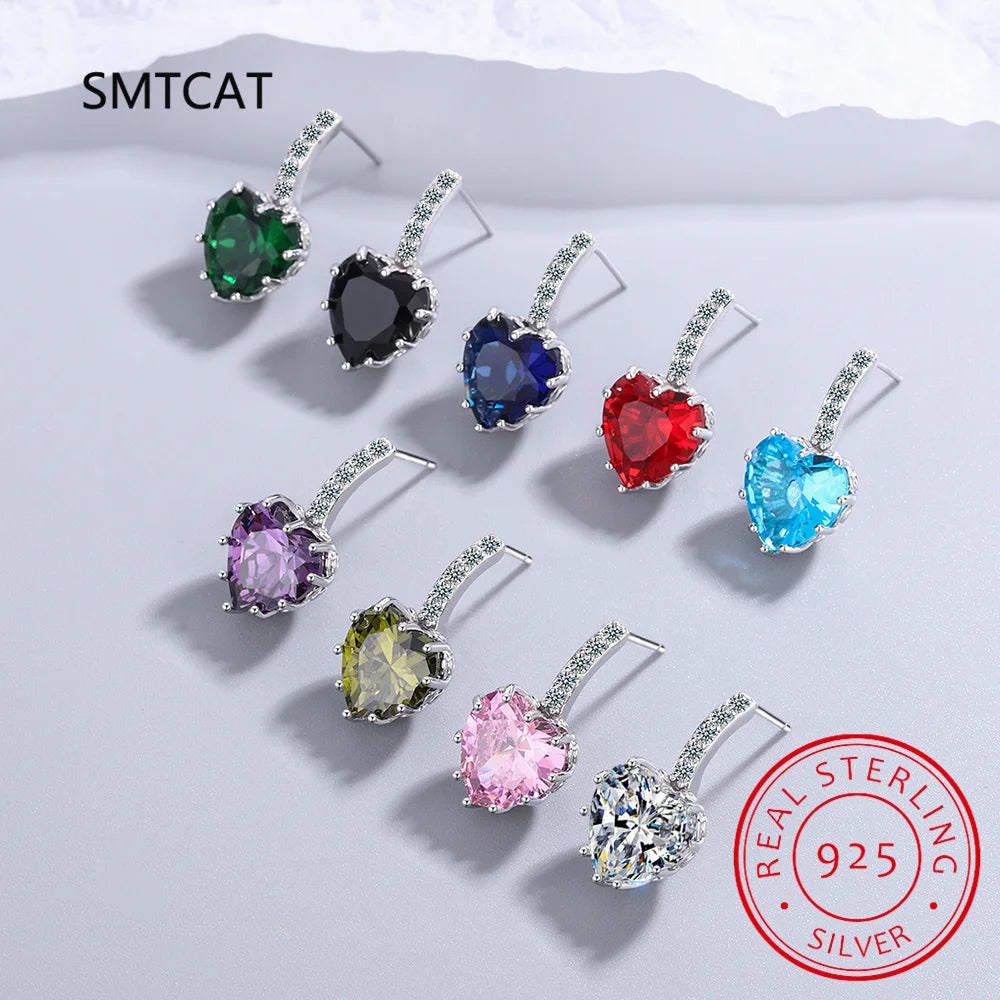 Heart Genuine Natural Garnet Red Ruby 925 Sterling Silver Stud Earrings for Women Fas alternate view