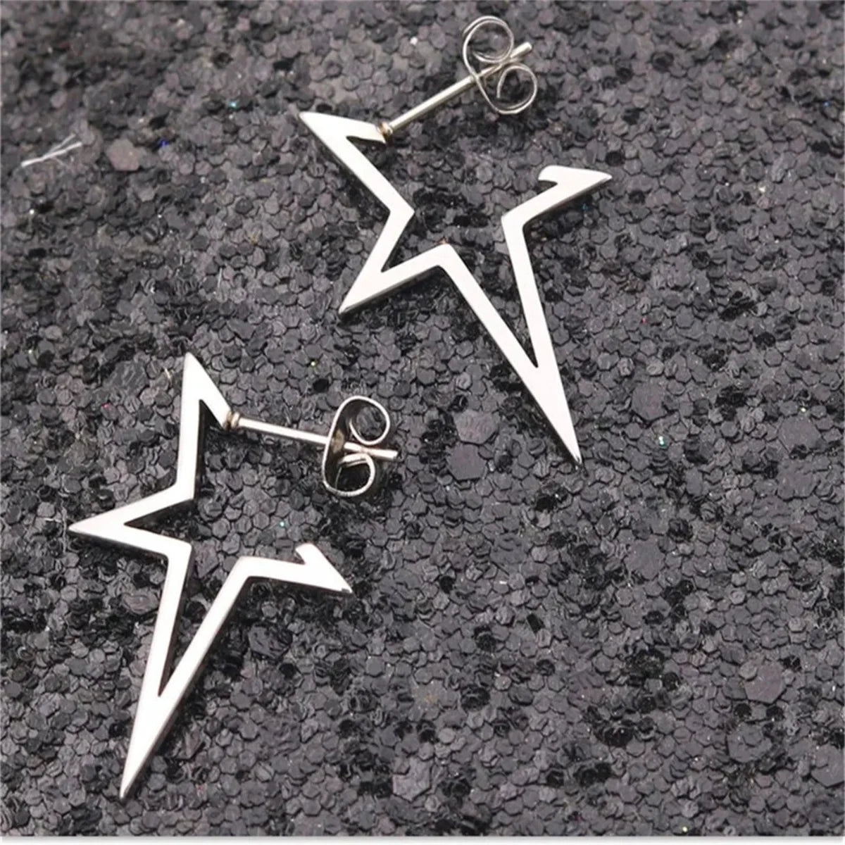 2pcs Stainless Steel Pentagonal Star Shape Punk Stud Earrings For Men Women,Simplicit alternate view