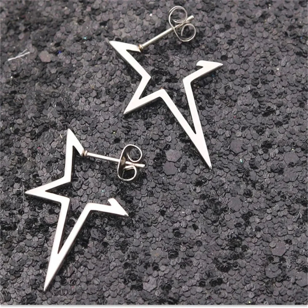 2pcs Stainless Steel Pentagonal Star Shape Punk Stud Earrings For Men Women,Simplicit alternate view