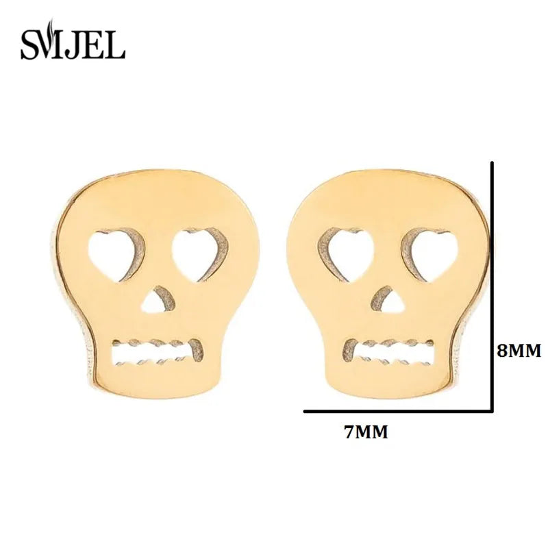 Punk Halloween Earring Black Stainless Steel Ghost Pirate Skull Stud Earrings Women M lifestyle view