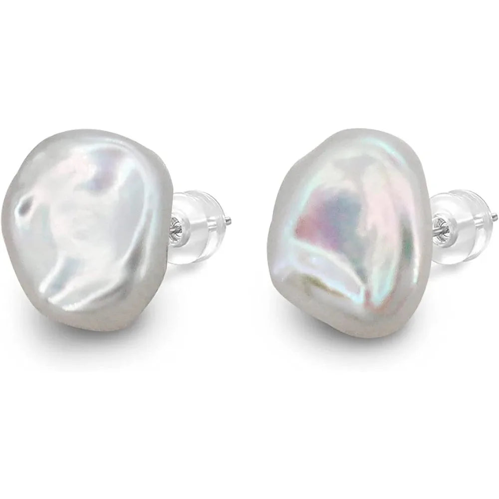 Dainashi 7-8mm Baroque Freshwater Pearl Earrings S925 Sterling Silver Keshi Pearl Stud Earrings for