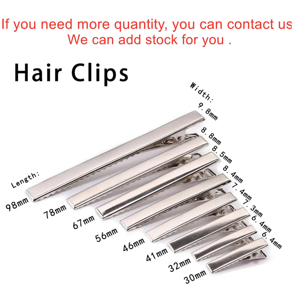 20/50Pcs 30/40/45/55/75/100mm Flat Metal Single Prong Alligator Hairpin Clip Base for alternate view
